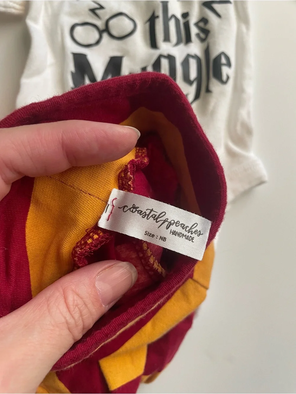 ‘Snuggle this Muggle’ Harry Potter Gryffindor Striped Outfit with Hat & Headband